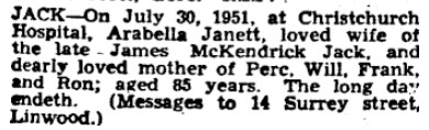 Arabella's death notice